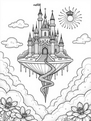Floating Castle Surrounded by Giant Flowers and a Tiara