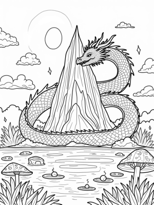 Majestic Dragon Coiling Around Crystal Mountain