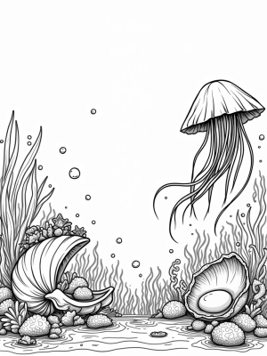 Underwater Garden with Jellyfish and Seahorses