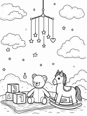 Nursery Delight with Teddy Bear and Rocking Horse