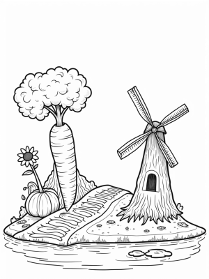 Giant Vegetables in a Whimsical Farm Landscape