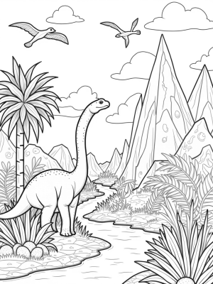 Brontosaurus in a Lush Prehistoric Jungle