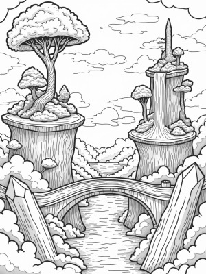Floating Islands with Spiraled Trees and Luminous Crystals