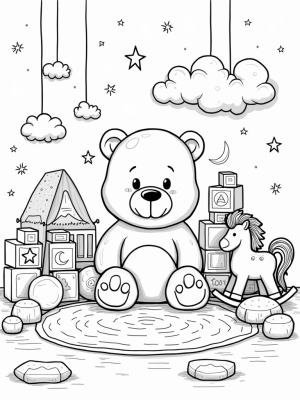 Giant Teddy Bear and Playful Nursery Scene
