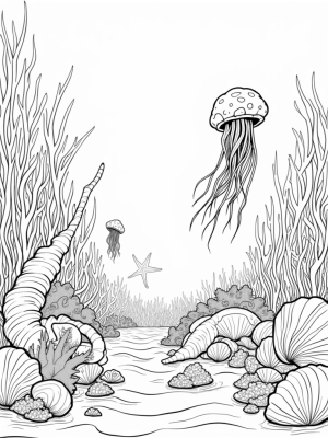 Underwater Garden with Coral and Jellyfish
