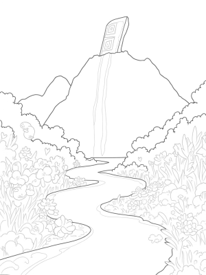 Mountain Landscape with Ancient Symbols and Radiant Fish