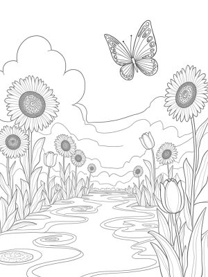 Oversized Flowers and a Shimmering Pond