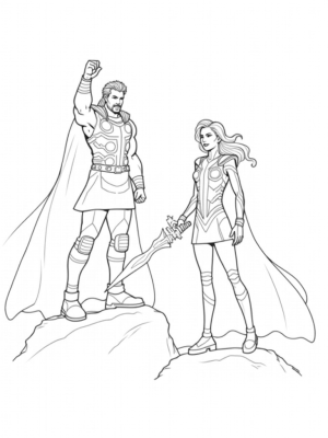 Thor and Valkyrie Battling in Asgard