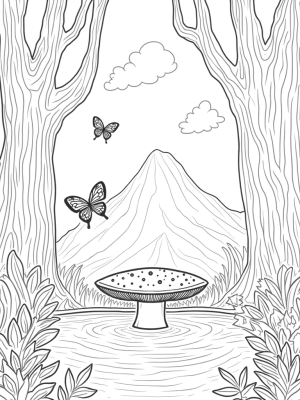 Spiraling Trees and Luminous Mushroom in a Forest Glade