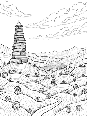 Dreamy Patchwork Landscape with a Lighthouse and Buttons