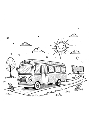 Giant Pencil Bus on a Notebook Road