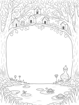 Forest Canopy with Animal-Shaped Birdhouses