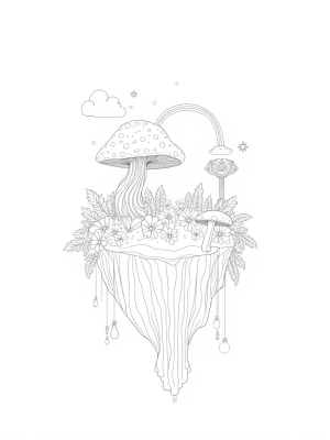 Floating Island with Magical Mushrooms and Enchanted Keys