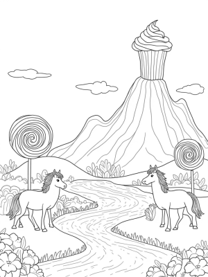 Rainbow Ponies Grazing on Cotton Candy Hills