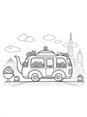 Teapot Bus with Flower Windows and Teacup Bus Stops