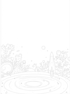 Cosmic Garden with Planet Flowers and Rocket Tree