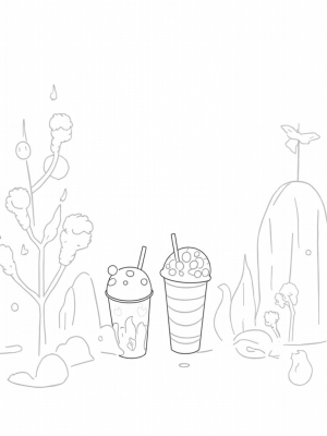 Boba Tea Garden with Flower Cups and Bubble Tea Tree