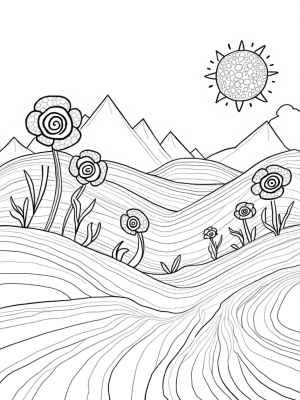 Patchwork Hills and Whimsical Flowers