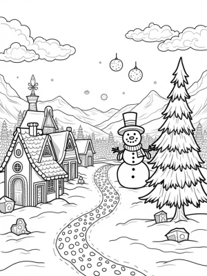 Gingerbread Village with Snowman and Ice Rink