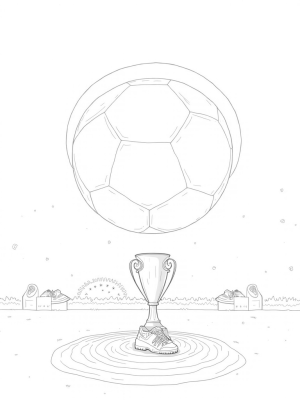Giant Soccer Ball and Trophy on a Grassy Field