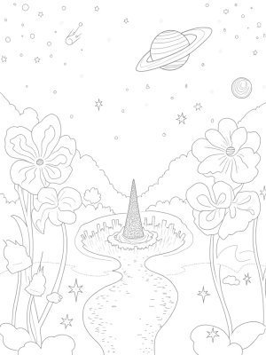 Celestial Flower Garden with Comets and a Black Hole