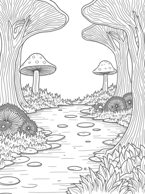 Enchanting Forest Glade with Towering Mushrooms