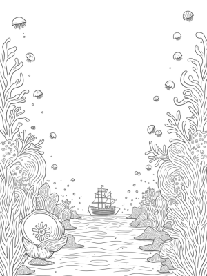 Underwater Garden with Giant Seashells and Jellyfish