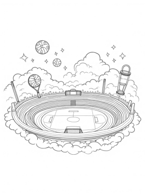 Sky-High Sports Arena with Giant Basketballs