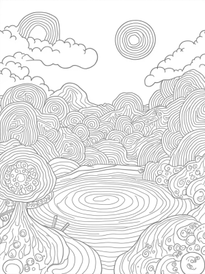 Interlocking Circles Landscape with Tranquil Pond