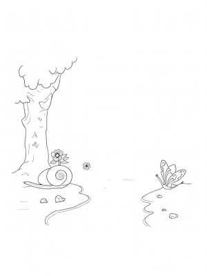 Tranquil Forest Glade with Snail Shell and Butterfly