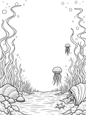 Tranquil Underwater Garden with Jellyfish and Seashell