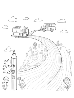 Floating Buses in a Whimsical Cityscape