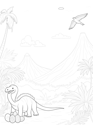 Brontosaurus and Pterodactyl in a Prehistoric Jungle