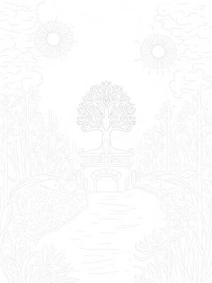 Radiant Garden of Life with Towering Trees and Shimmering Fruit