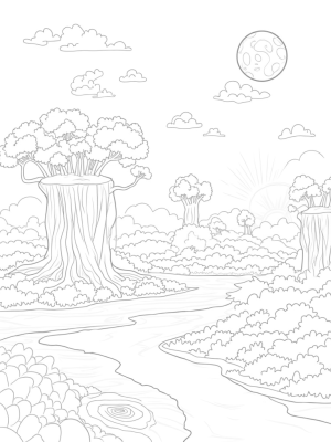 Floating Islands with Whimsical Trees and Musical Rivers