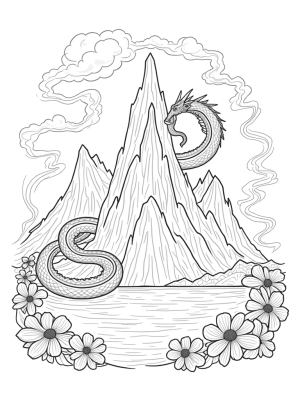 Majestic Dragon Coiled Around a Crystal Mountain