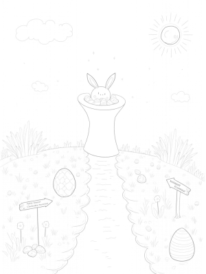Pastel Eggs and a Giant Top Hat in a Flower Garden