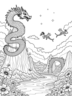 Colossal Dragon Coiled Around a Mountain Peak