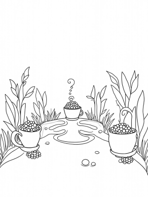 Boba Tea Garden with Colorful Cups and Tapioca Pearls