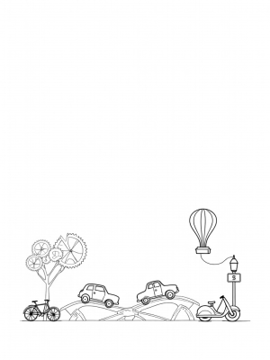 Whimsical Cityscape with Gears and Vintage Cars