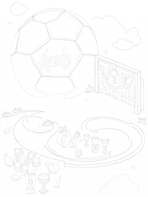 Giant Soccer Ball and Colorful Trophies