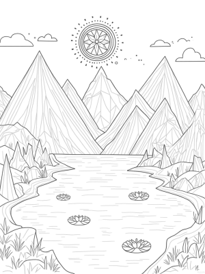 Triangular Mountains and Reflective Lake