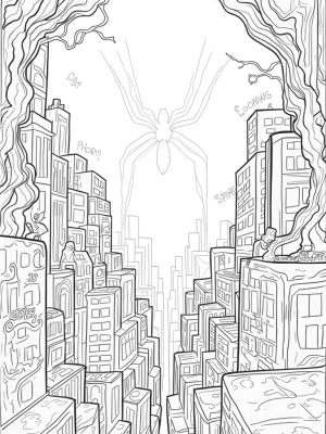 Twisted Cityscape with Spider Silhouette