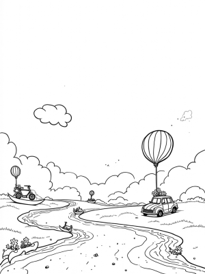 Floating Bicycles and Colorful Kayaks in a Dreamy Sky