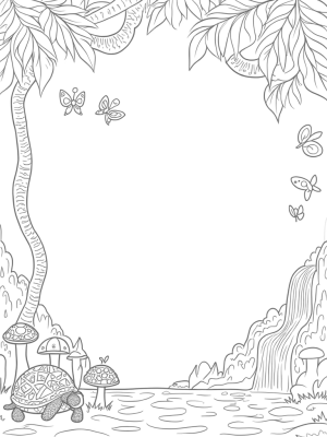 Jungle Canopy with Butterflies and Tortoise
