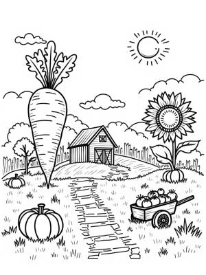 Oversized Vegetables on a Patchwork Farm