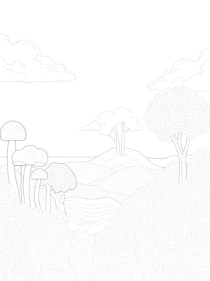 Dreamlike Landscape with Giant Flowers and Floating Islands