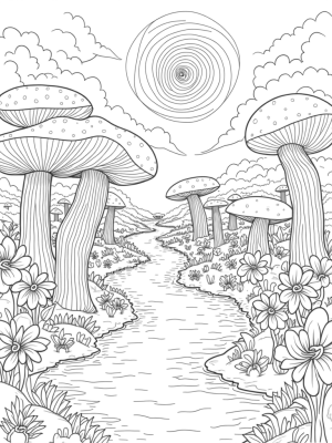 Enchanted Forest Glade with Colorful Mushrooms