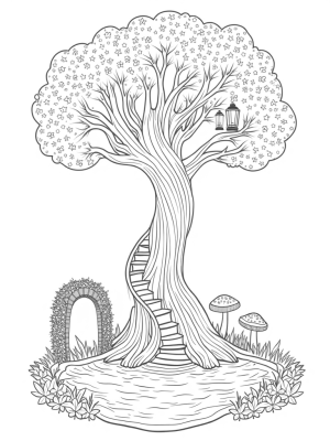 Twisted Tree with Lanterns and a Crystal Pond