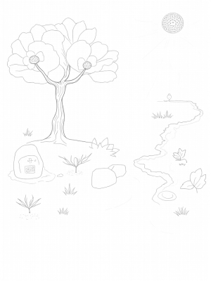 Serene Garden with Grand Tree and Doves